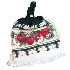 Vintage Franco Apple Country Cottage Kitchen Crochet Hanging Dish Towels 90s